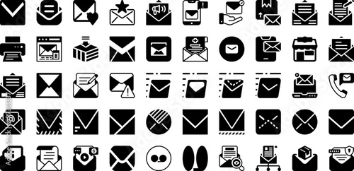 Mail Icon Set Isolated Silhouette Solid Icons With Mail, Communication, Web, Symbol, Sign, Message, Icon Infographic Simple Vector Illustration