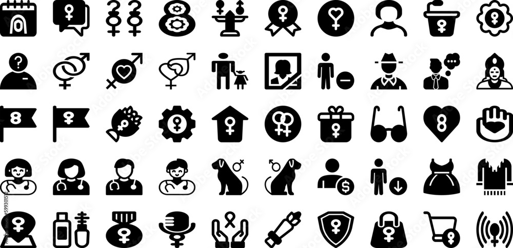 Male Icon Set Isolated Silhouette Solid Icons With Symbol, Icon, People, Female, Male, Illustration, Vector Infographic Simple Vector Illustration