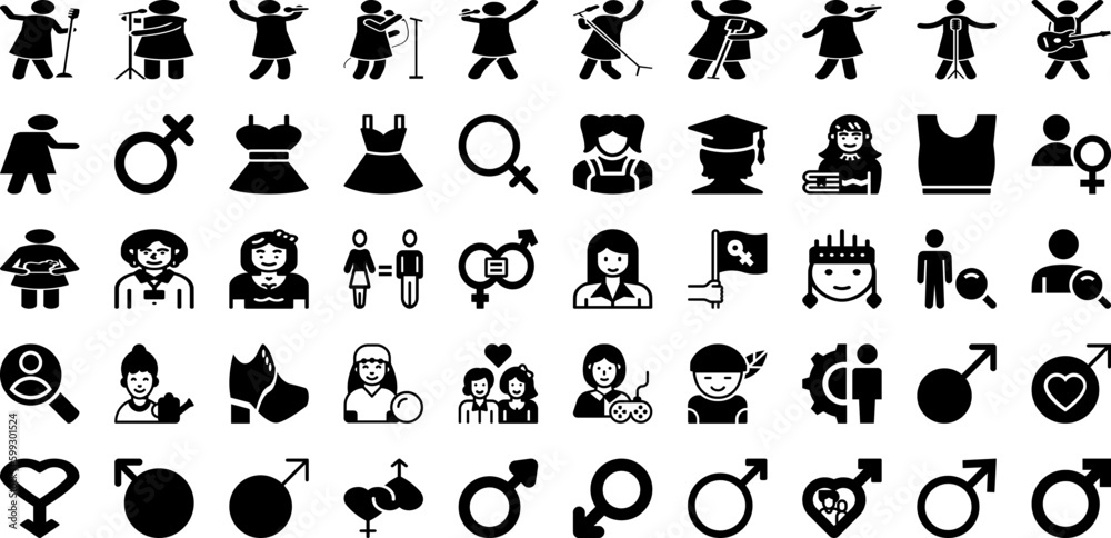 Male Icon Set Isolated Silhouette Solid Icons With Female, Illustration, Male, People, Symbol, Icon, Vector Infographic Simple Vector Illustration