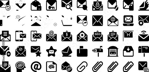 Mail Icon Set Isolated Silhouette Solid Icons With Sign, Web, Icon, Communication, Message, Mail, Symbol Infographic Simple Vector Illustration