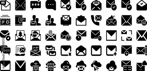 Mail Icon Set Isolated Silhouette Solid Icons With Mail, Symbol, Communication, Message, Icon, Sign, Web Infographic Simple Vector Illustration