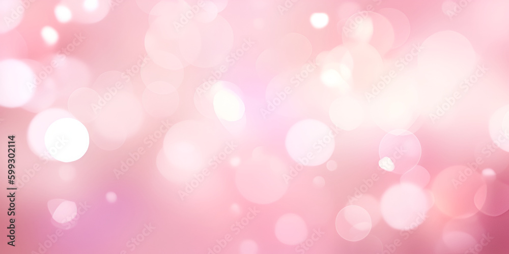 Shining blurred light pink bokeh background with glitters and lights. Glowing holiday banner for christmas, new year and other celebrations with bokeh lights and copy space. Generative AI