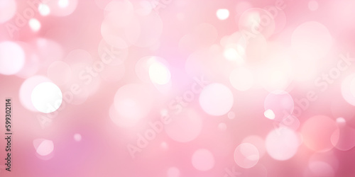 Shining blurred light pink bokeh background with glitters and lights. Glowing holiday banner for christmas, new year and other celebrations with bokeh lights and copy space. Generative AI