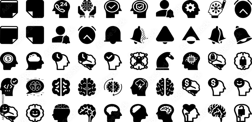Mind Icon Set Isolated Silhouette Solid Icons With Mind, Line, Vector, Human, Icon, Outline, Brain Infographic Simple Vector Illustration