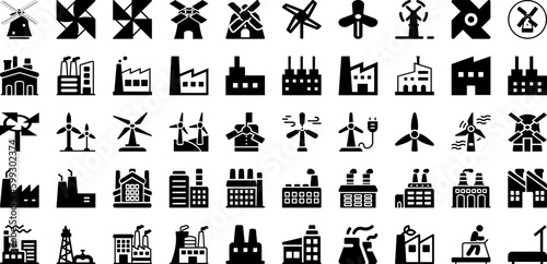 Mill Icon Set Isolated Silhouette Solid Icons With Farm, Symbol, Outline, Mill, Vector, Line, Icon Infographic Simple Vector Illustration