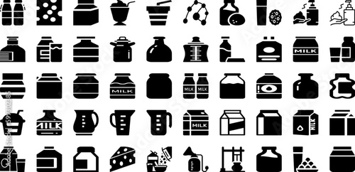 Milk Icon Set Isolated Silhouette Solid Icons With Sign, Milk, Vector, Icon, Drink, Food, Symbol Infographic Simple Vector Illustration