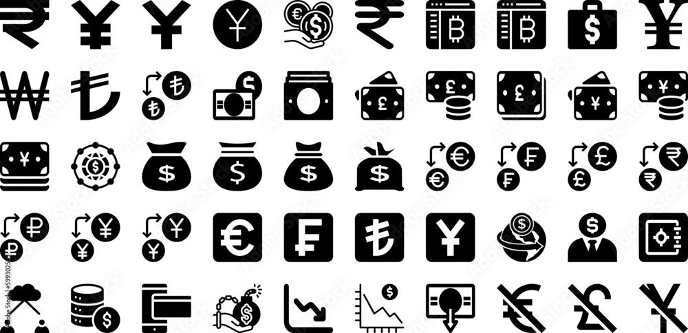 Money Icon Set Isolated Silhouette Solid Icons With Business, Finance, Icon, Payment, Symbol, Cash, Money Infographic Simple Vector Illustration