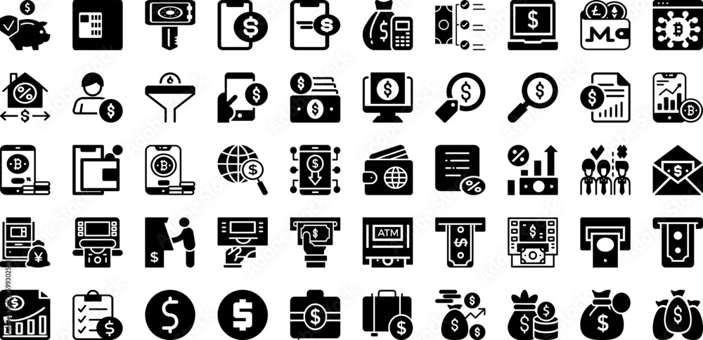 Money Icon Set Isolated Silhouette Solid Icons With Symbol, Icon, Business, Cash, Finance, Money, Payment Infographic Simple Vector Illustration Money Icon Set Isolated Silhouette Solid Icons With Symbol, Icon, Business, Cash, Finance, Money, Payment Infographic Simple Vector Illustration