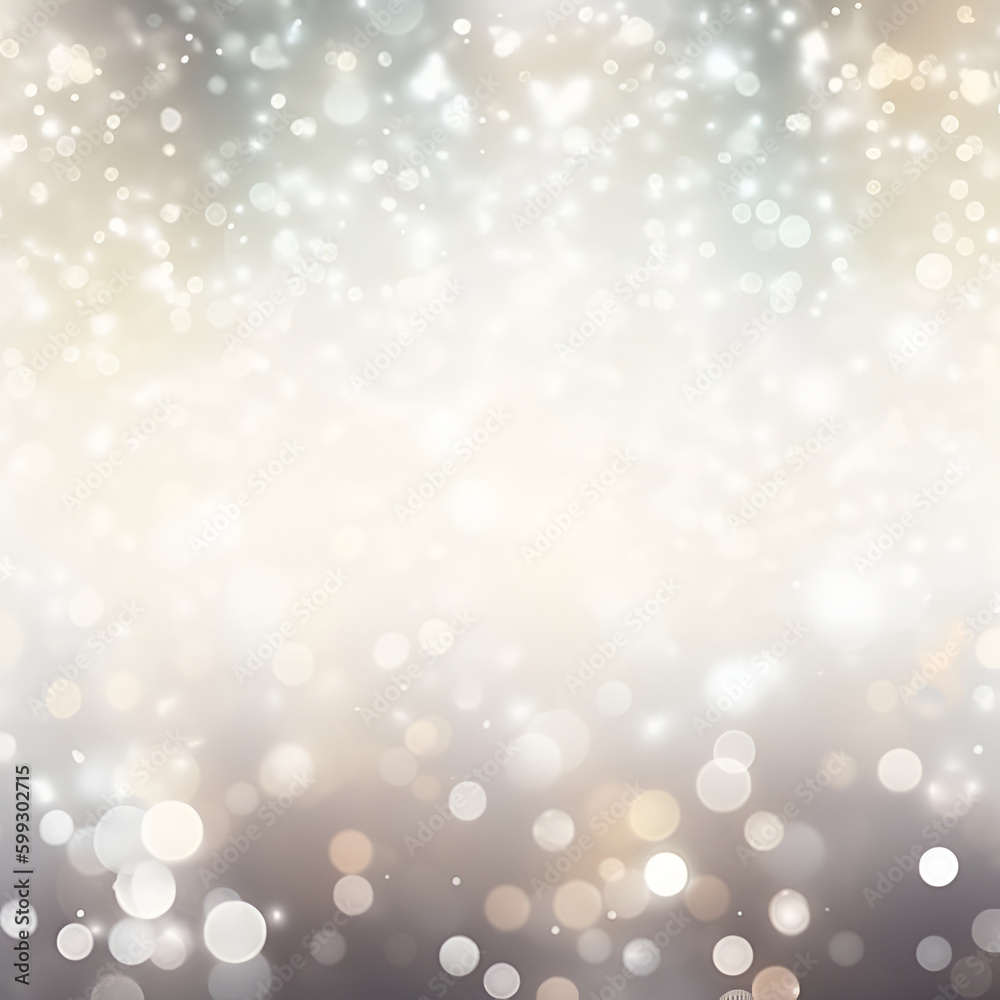 Shining blurred warm silver bokeh background with glitters and lights. Glowing silver white holiday banner for christmas, new year and other celebration with bokeh lights and copy space. Generative AI Shining blurred warm silver bokeh background with glitters and lights. Glowing silver white holiday banner for christmas, new year and other celebration with bokeh lights and copy space. Generative AI