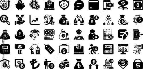 Money Icon Set Isolated Silhouette Solid Icons With Cash, Payment, Business, Icon, Money, Symbol, Finance Infographic Simple Vector Illustration