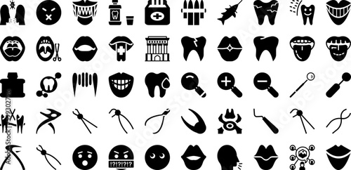 Mouth Icon Set Isolated Silhouette Solid Icons With Vector, Symbol, Illustration, Icon, Line, Mouth, Isolated Infographic Simple Vector Illustration