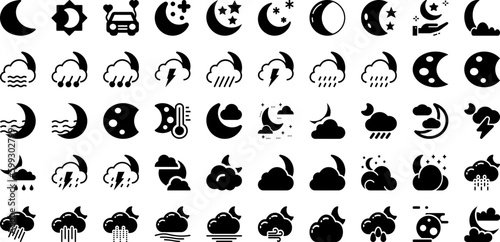 Moon Icon Set Isolated Silhouette Solid Icons With Vector, Night, Icon, Moon, Sign, Illustration, Symbol Infographic Simple Vector Illustration