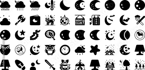 Night Icon Set Isolated Silhouette Solid Icons With Sign, Icon, Vector, Day, Night, Symbol, Illustration Infographic Simple Vector Illustration © Arju