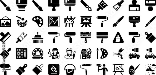 Paint Icon Set Isolated Silhouette Solid Icons With Art, Vector, Set, Symbol, Icon, Paint, Brush Infographic Simple Vector Illustration