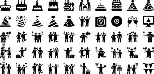 Party Icon Set Isolated Silhouette Solid Icons With Happy, Vector, Party, Celebration, Icon, Illustration, Symbol Infographic Simple Vector Illustration