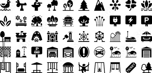 Park Icon Set Isolated Silhouette Solid Icons With Icon, Illustration, Park, Line, Symbol, Tree, Vector Infographic Simple Vector Illustration