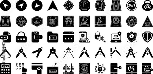 Pass Icon Set Isolated Silhouette Solid Icons With Symbol, Line, Pass, Sign, Icon, Vector, Outline Infographic Simple Vector Illustration