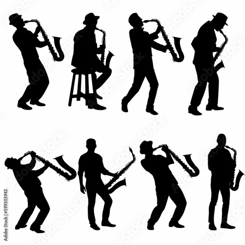 vector illustration set of silhouette jazz musicians  saxophonist