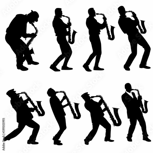 vector illustration set of silhouette jazz musicians  saxophonist