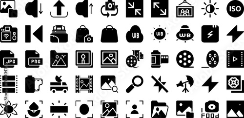 Photo Icon Set Isolated Silhouette Solid Icons With Sign, Vector, Design, Icon, Symbol, Photo, Camera Infographic Simple Vector Illustration