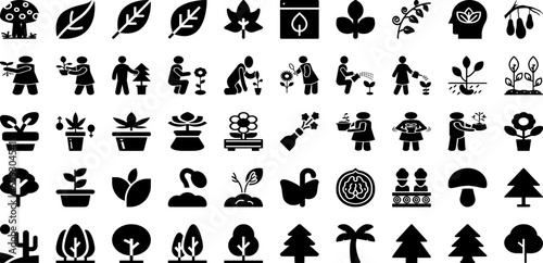 Plant Icon Set Isolated Silhouette Solid Icons With Plant, Vector, Icon, Line, Leaf, Symbol, Nature Infographic Simple Vector Illustration