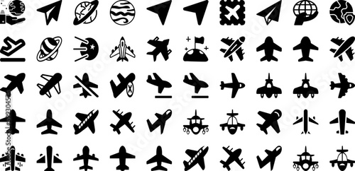 Plane Icon Set Isolated Silhouette Solid Icons With Icon  Symbol  Vector  Travel  Plane  Aircraft  Airplane Infographic Simple Vector Illustration