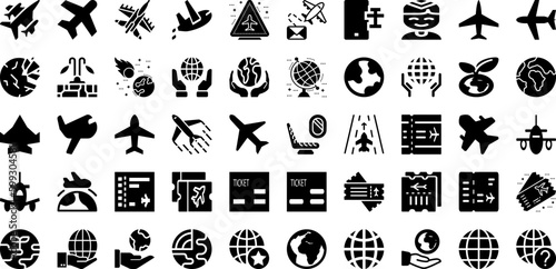 Plane Icon Set Isolated Silhouette Solid Icons With Aircraft, Plane, Travel, Icon, Airplane, Vector, Symbol Infographic Simple Vector Illustration