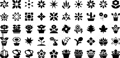 Plant Icon Set Isolated Silhouette Solid Icons With Symbol  Nature  Plant  Line  Icon  Leaf  Vector Infographic Simple Vector Illustration