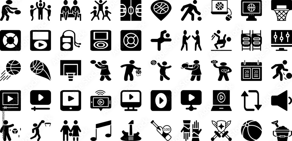 Play Icon Set Isolated Silhouette Solid Icons With Icon, Media, Play, Sign, Symbol, Music, Button Infographic Simple Vector Illustration
