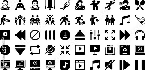 Play Icon Set Isolated Silhouette Solid Icons With Symbol, Media, Sign, Icon, Music, Button, Play Infographic Simple Vector Illustration