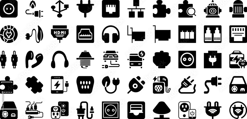 Plug Icon Set Isolated Silhouette Solid Icons With Cable, Power, Electric, Icon, Sign, Energy, Plug Infographic Simple Vector Illustration Plug Icon Set Isolated Silhouette Solid Icons With Cable, Power, Electric, Icon, Sign, Energy, Plug Infographic Simple Vector Illustration