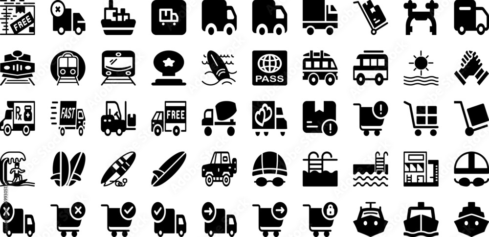 Port Icon Set Isolated Silhouette Solid Icons With Icon, Set, Ship, Cargo, Vector, Line, Port Infographic Simple Vector Illustration