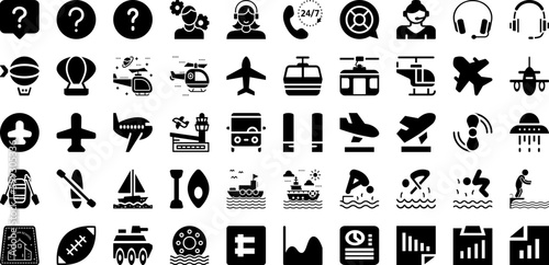 Port Icon Set Isolated Silhouette Solid Icons With Vector, Ship, Line, Icon, Cargo, Port, Set Infographic Simple Vector Illustration