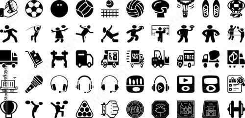 Port Icon Set Isolated Silhouette Solid Icons With Port, Cargo, Vector, Set, Ship, Line, Icon Infographic Simple Vector Illustration