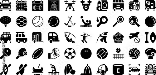 Port Icon Set Isolated Silhouette Solid Icons With Set, Ship, Vector, Icon, Cargo, Port, Line Infographic Simple Vector Illustration