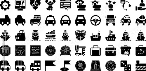 Port Icon Set Isolated Silhouette Solid Icons With Port, Cargo, Vector, Set, Line, Ship, Icon Infographic Simple Vector Illustration