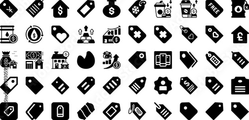 Price Icon Set Isolated Silhouette Solid Icons With Outline, Line, Money, Sign, Vector, Icon, Price Infographic Simple Vector Illustration