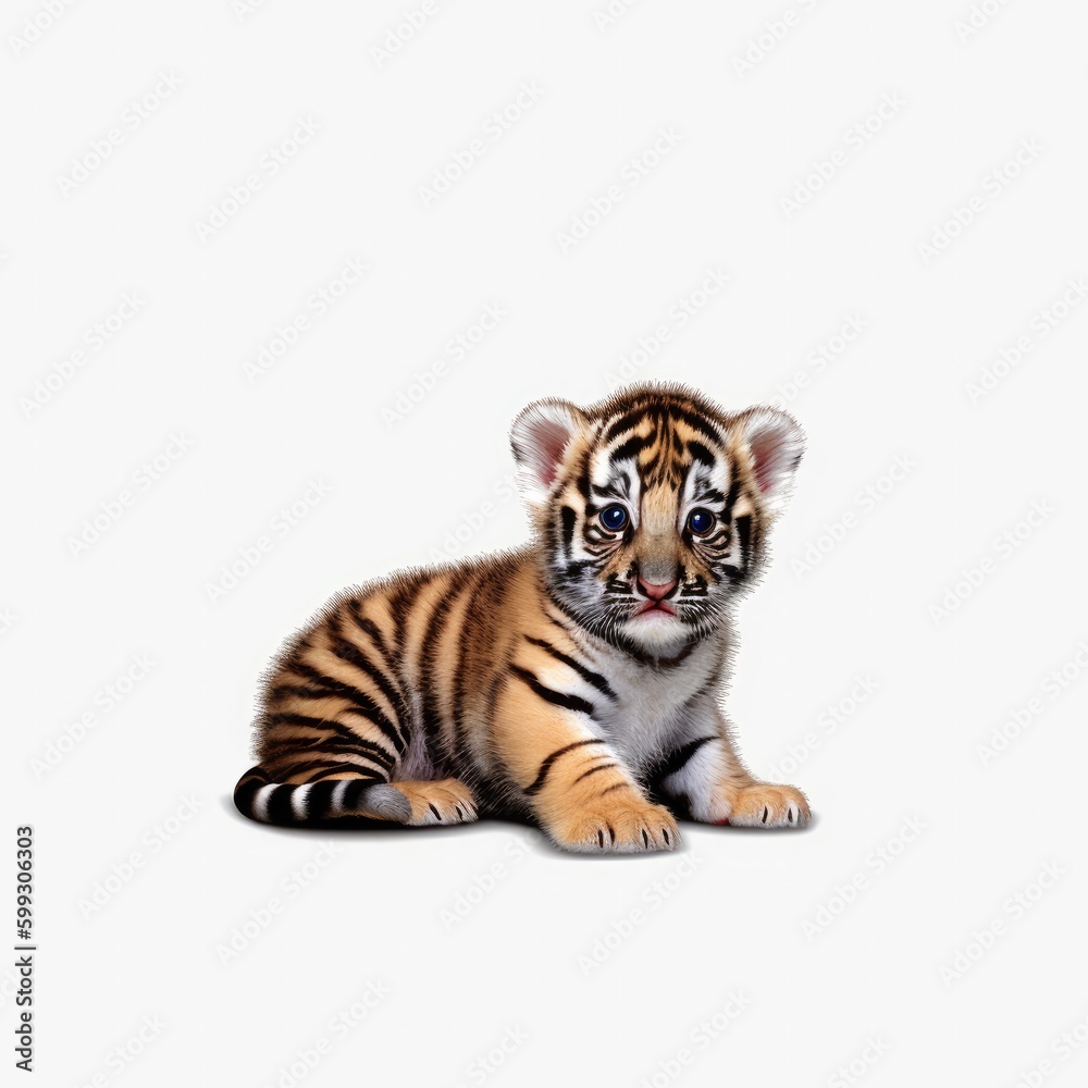 Obraz premium tiger, animal, baby, young, wildlife, wild, feline, mammal, nature, predator, zoo, stripes, siberian, bengal, big, carnivore, head, fur, striped, white, wildcat, safari, dangerous, hunter, isolated, b