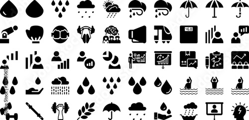 Rain Icon Set Isolated Silhouette Solid Icons With Weather, Rain, Icon, Vector, Sky, Cloud, Forecast Infographic Simple Vector Illustration