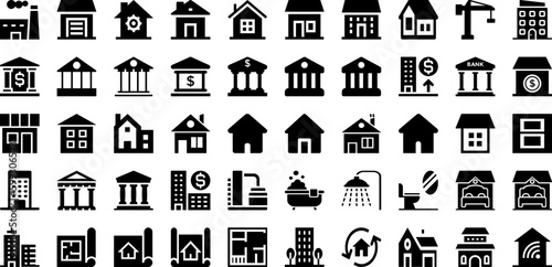 Real Icon Set Isolated Silhouette Solid Icons With Vector, House, Real, Building, Estate, Icon, Set Infographic Simple Vector Illustration