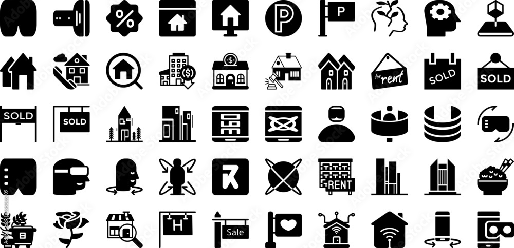 Real Icon Set Isolated Silhouette Solid Icons With House, Real, Icon, Estate, Building, Set, Vector Infographic Simple Vector Illustration