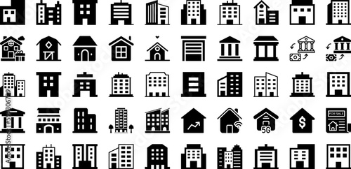 Real Icon Set Isolated Silhouette Solid Icons With Estate, Real, Vector, House, Icon, Set, Building Infographic Simple Vector Illustration