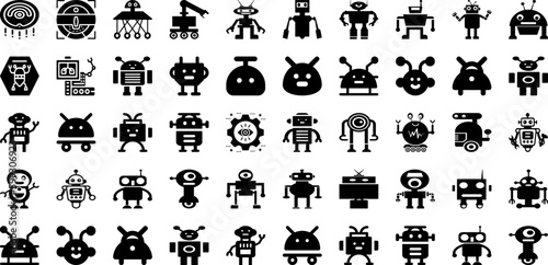Robot Icon Set Isolated Silhouette Solid Icons With Sign, Machine, Vector, Robot, Technology, Symbol, Icon Infographic Simple Vector Illustration