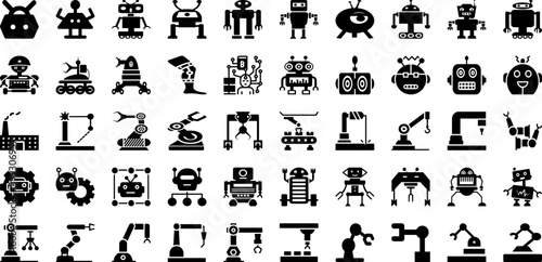 Robot Icon Set Isolated Silhouette Solid Icons With Symbol, Sign, Icon, Machine, Vector, Technology, Robot Infographic Simple Vector Illustration
