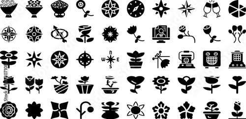 Rose Icon Set Isolated Silhouette Solid Icons With Symbol  Rose  Icon  Vector  Nature  Floral  Flower Infographic Simple Vector Illustration