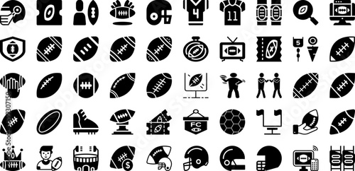 Rugby Icon Set Isolated Silhouette Solid Icons With Sport, Rugby, Vector, Icon, Symbol, Ball, Competition Infographic Simple Vector Illustration