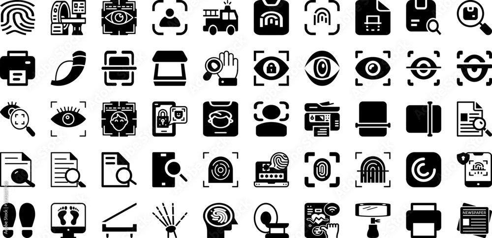 Scan Icon Set Isolated Silhouette Solid Icons With Vector, Icon, Phone, Scan, Digital, Symbol, Technology Infographic Simple Vector Illustration