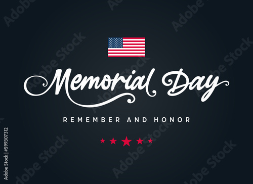 Fotografia Memorial Day, remember and honor text with American flag, clipart, Happy memoria