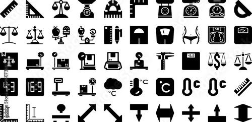 Scale Icon Set Isolated Silhouette Solid Icons With Sign, Icon, Vector, Scale, Symbol, Weight, Balance Infographic Simple Vector Illustration