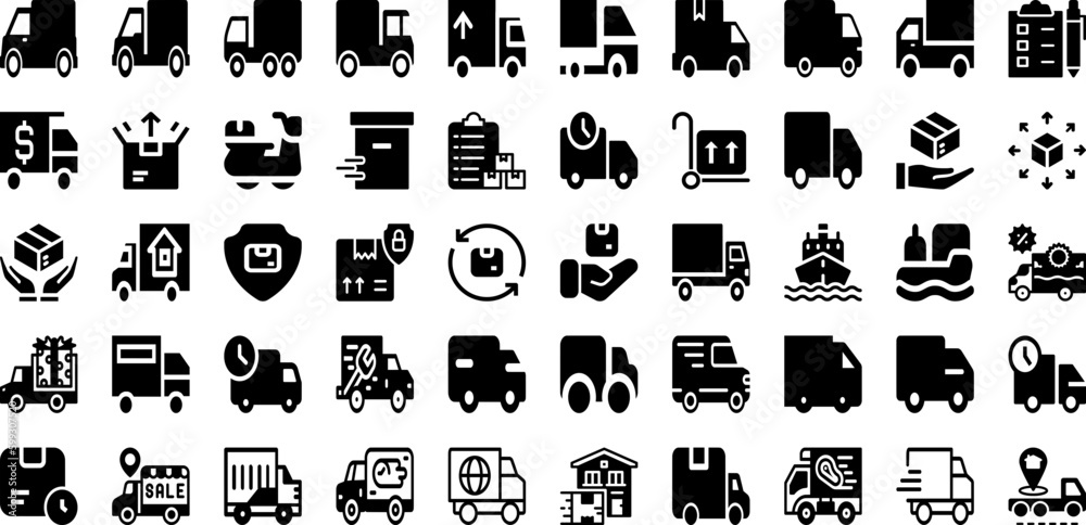 Ship Icon Set Isolated Silhouette Solid Icons With Shipping, Transportation, Delivery, Ship, Set, Icon, Symbol Infographic Simple Vector Illustration